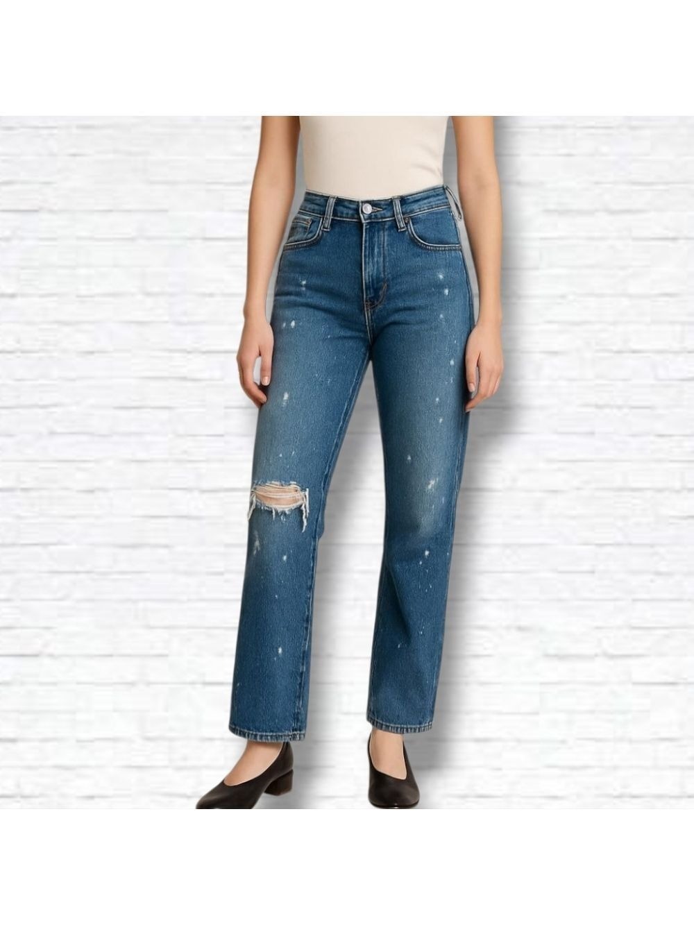 Abercrombie & Fitch Paint Splattered Distressed Mom Jeans Size 28/6 R